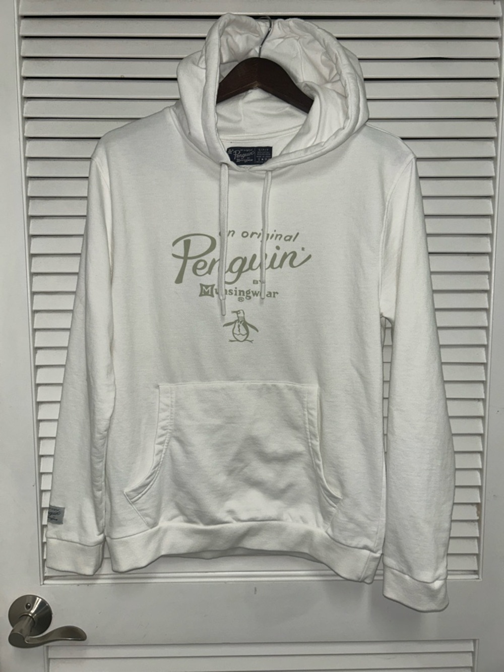 Original Penguin White Pullover Hoodie with Subtle Sage Logo